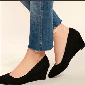 Stuart Weitzman Ambient Black Suede Wedge Pumps